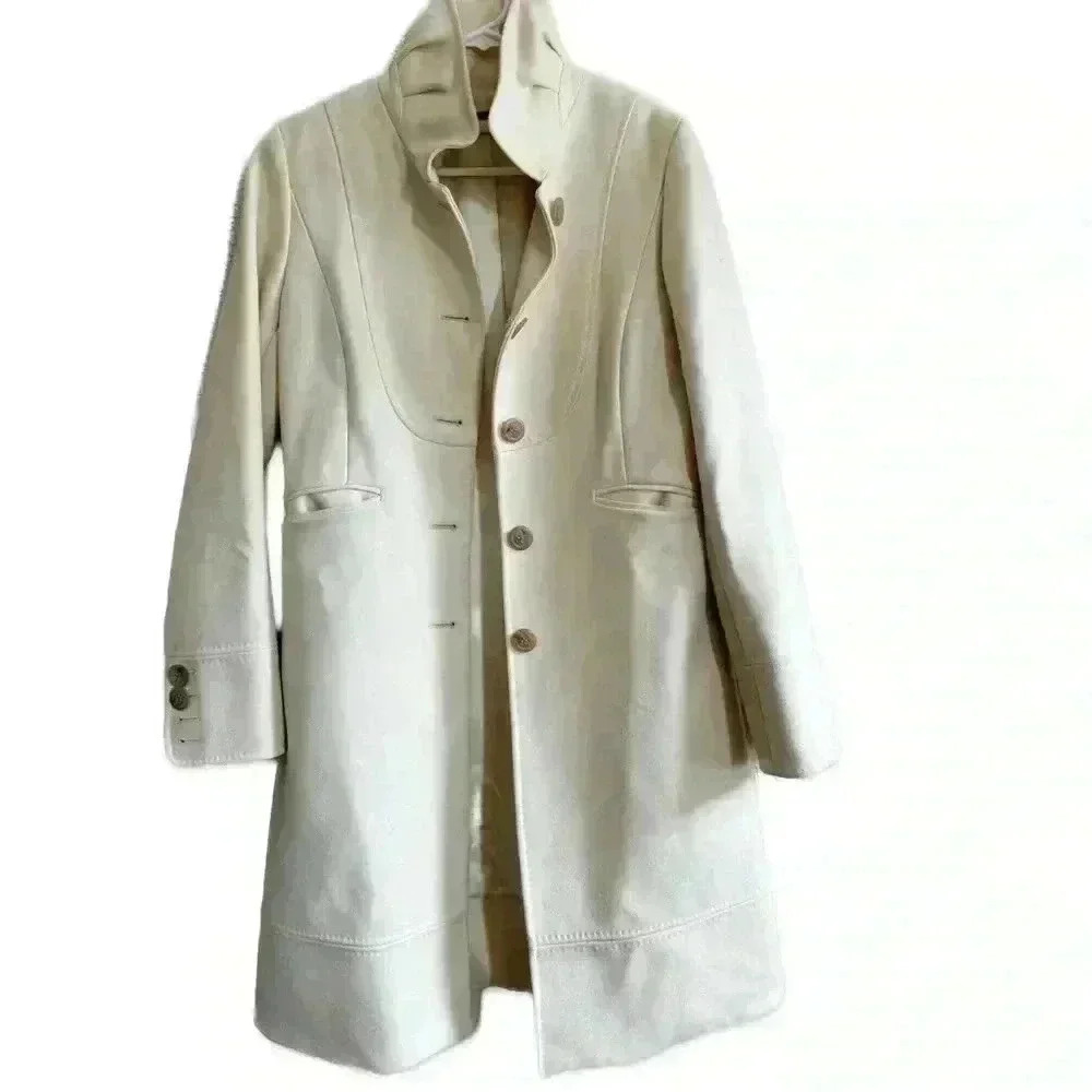 J Crew Women’s Cream Classic Peacoat, 100% Wool beige long Coat, size 6, ruffle